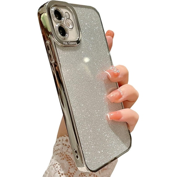 Compatible with iPhone 11 Glitter Plating Case, Luxury Bling Sparkly Shiny Clear Case for iPhone 11 6.1" Camera Protection Soft TPU Shockproof Back Cover for Women Girl- Silver