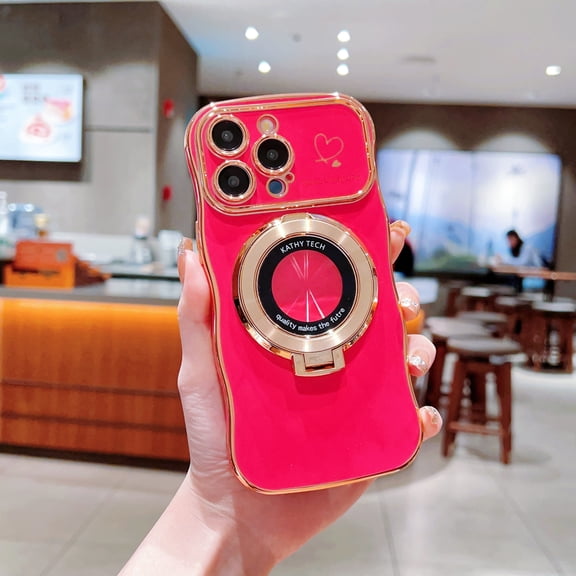 Compatible with iPhone 11 Magnetic Case, Luxury Love Heart Pattern Plating Magsafe Ring Kickstand Case Compatible with MagSafe for Women Girls Shockproof Protective Back Cover - Rose