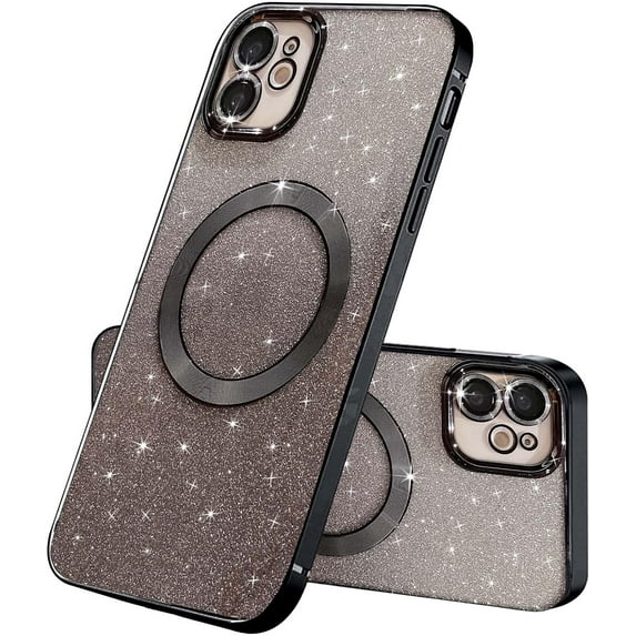 Compatible with iPhone 11 Magnetic Gardient Glitter Case, Plating Bling Cute Case with MagSafe for Women Girls Full Camera Protector Back Cover for iPhone 11 6.1'' Black