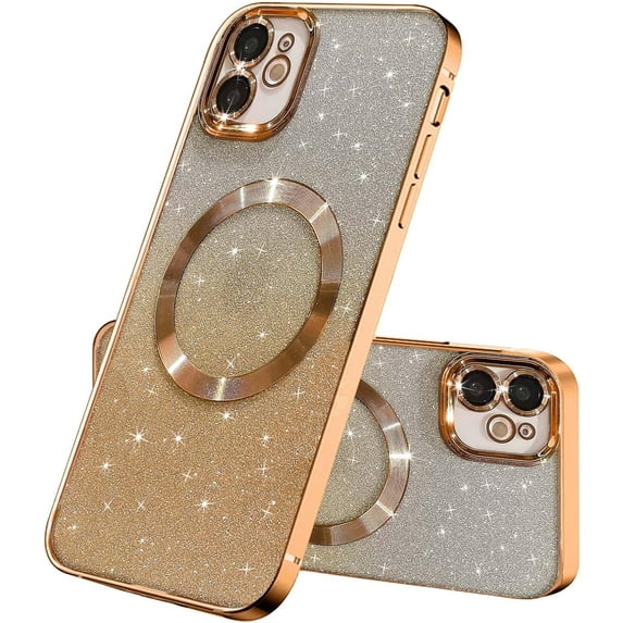 Compatible with iPhone 11 Magnetic Gardient Glitter Case, Plating Bling Cute Case with MagSafe for Women Girls Full Camera Protector Back Cover for iPhone 11 6.1'' Gold