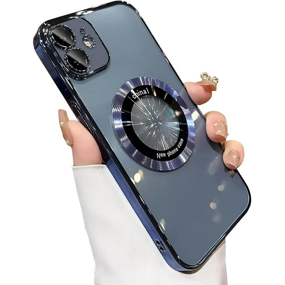 Compatible with iPhone 11 Magnetic Transparent Case,Luxury Plating Bling Clear Shockproof MagSafe Case with Full Camera Len Protector for iPhone 11 Women Girl Men-Sky Blue