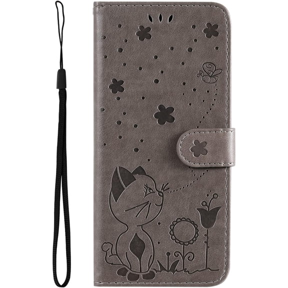 Compatible with iPhone 11 PRO MAX Wallet Case,PU Leather Kickstand Case with Card Slots,Durable Shockproof Cover for iPhone 11 PRO MAX,Cat and Bee Flip Shell,Gray