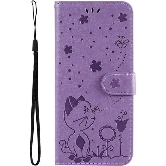 Compatible with iPhone 11 PRO Wallet Case,PU Leather Kickstand Case with Card Slots,Durable Shockproof Cover for iPhone 11 PRO,Cat and Bee Flip Shell,Purple