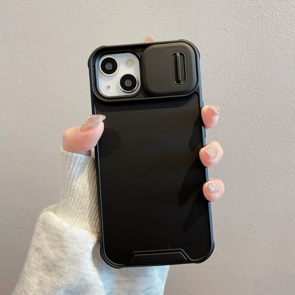 Compatible with iPhone 11 Phone Case, Camera Protection Cover with Slide Lens Cover,[Military Grade Drop Protection] Slim Shockproof Anti-fall Anti-scratch Non-slip Phone Case,Black