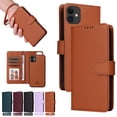 thumbnail image 1 of Compatible with iPhone 11 Phone Case Detachable Wallet, Magnetic Flip Folio with Credit Card Holder & Cash Slot, Premium PU Leather, Wristlet, Kickstand Shockproof Cover, Brown, 1 of 10