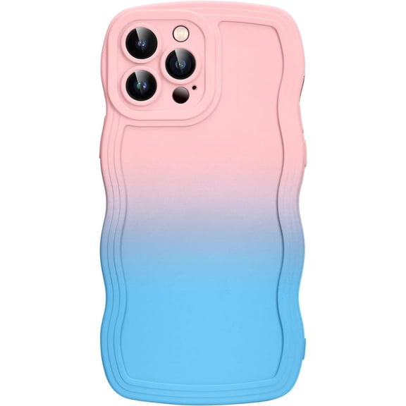 Compatible with iPhone 11 Pro Case 5.8" 2019, Cute Kawaii Curly Wave Frame Shape Soft TPU Shockproof Protective Phone Cover for Women Girls, Pink/Blue