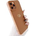 thumbnail image 1 of Compatible with iPhone 11 Pro Case (5.8" 2019), Plated Luxury Heart Phone Case Cute Side Pattern Soft TPU Shockproof Full Camera Lens Protective Phone Cases for Women Girls - Brown, 1 of 9