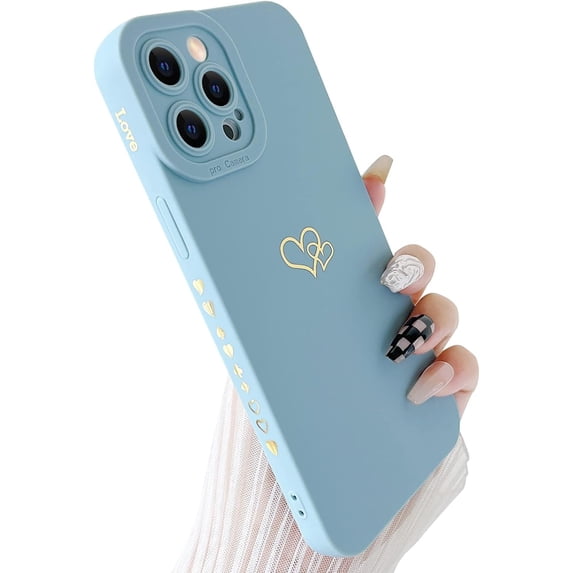 Compatible with iPhone 11 Pro Case (5.8" 2019), Plated Luxury Heart Phone Case Cute Side Pattern Soft TPU Shockproof Full Camera Lens Protective Phone Cases for Women Girls - Light Blue