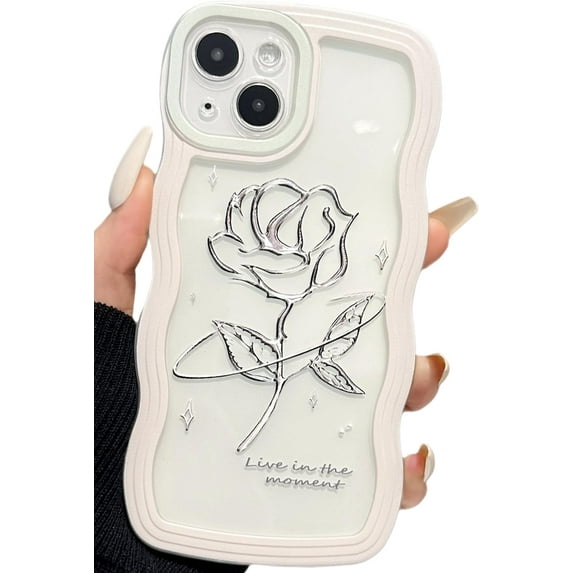 Compatible with iPhone 11 Pro Case Clear with Floral Design for Women Girls,Aesthetic Cute Wavy Flowers Soft Shockproof Cell Phone Cover for iPhone 11 Pro 5.8 Inch (Rose/White)