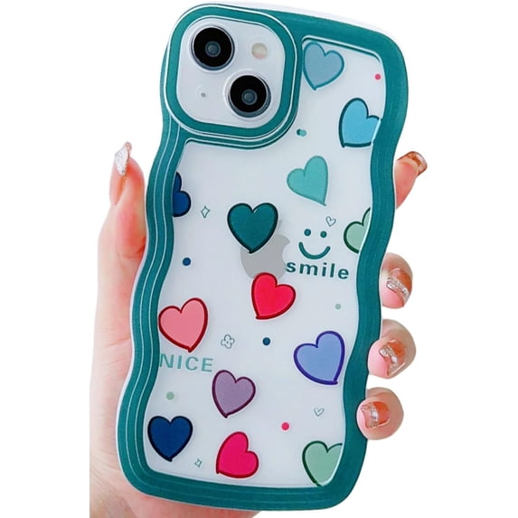 Compatible with iPhone 11 Pro Case Clear with Heart Design for Women Girls,Aesthetic Cute Wavy Soft Shockproof Cell Phone Cover for iPhone 11Pro 5.8 Inch (Pine Green)