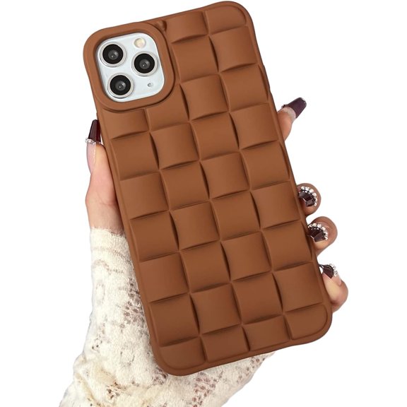 Compatible iPhone 11 Pro Case, Cute 3D Plaid Desgin Case Soft TPU Full Protection Shockproof Case for Women Grils (Brown)