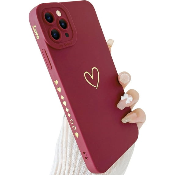 Compatible with iPhone 11 Pro Case Cute, Luxury Heart Phone Case Side Pattern Soft TPU Shockproof Full Camera Lens Protective Case for iPhone 11 Pro 5.8" for Women Girl - Burgundy