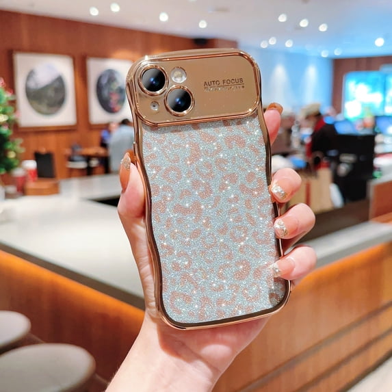 Compatible for iPhone 11 Pro Case,Cute Sparkly Bling Leopard Glitter Electroplated Wavy Edge Design for Women Girls TPU Shockproof Anti-Scratch Protective Phone Cover Case,Gold