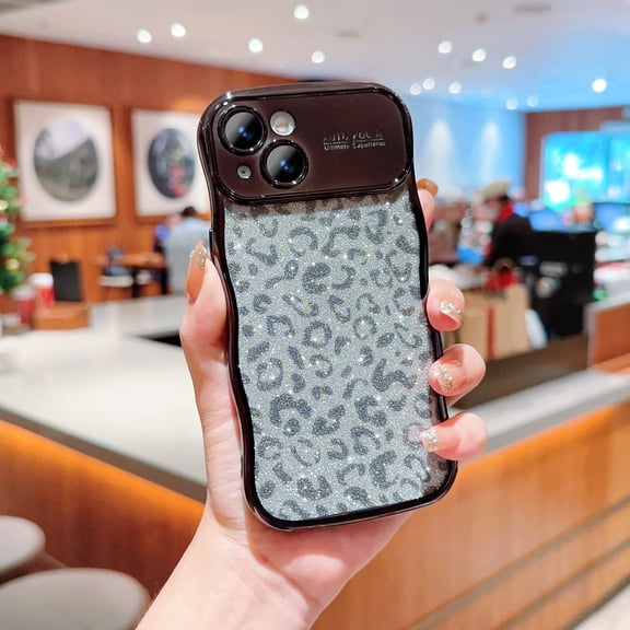 Compatible for iPhone 11 Pro Case,Cute Sparkly Bling Leopard Glitter Electroplated Wavy Edge Design for Women Girls TPU Shockproof Anti-Scratch Protective Phone Cover Case,Black