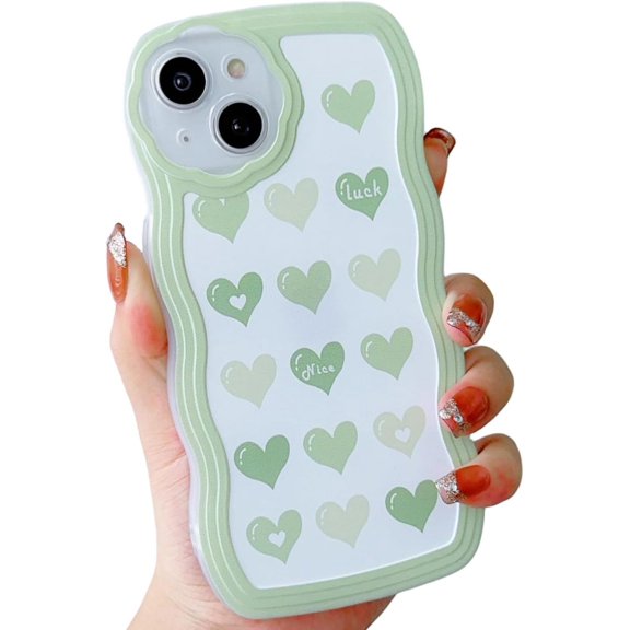 Compatible with iPhone 11 Pro Case with Heart Design for Women Girls,Aesthetic Cute Wavy Soft Shockproof Cell Phone Cover for iPhone 11Pro 5.8 Inch (Matcha Green)