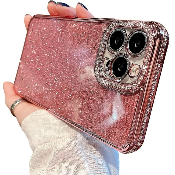 Compatible with iPhone 11 Pro Case,Luxury Glitter Rhinestone Bling Diamond Sparkle Shiny Bumper and Camera Lens Design Clear Phone Case for Women Girls-Pink