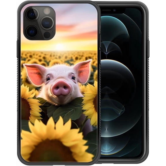 Compatible with iPhone 11 Pro Case,Pattern Design Hard PC Back Cover Non-Slip Soft TPU Protective Case for iPhone 11 Pro for Women 5.8inch-Pig Sunflower
