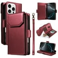 thumbnail image 1 of Compatible with iPhone 11 Pro Case Wallet with Strap RFID Blocking Card Holder, Multifunctional Wallet Purse Handbag Premium PU Leather Magnetic Flip Kickstand Phone Case,Red, 1 of 11