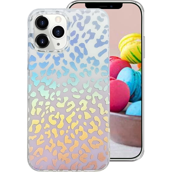 Compatible with iPhone 11 Pro Leopard Case for Women, Luxury Glitter Leopard Cheetah Print Designed Colorful Laser Iridescent Case Hard PC Bumper Slim Protective Bling Girly Case Cute