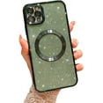 thumbnail image 1 of Compatible with iPhone 11 Pro Magnetic Glitter Case, Luxury Plating Cute Bling Clear Phone Case, Compatible with MagSafe for Women Girls with Camera Protector Back Cover - Green, 1 of 10