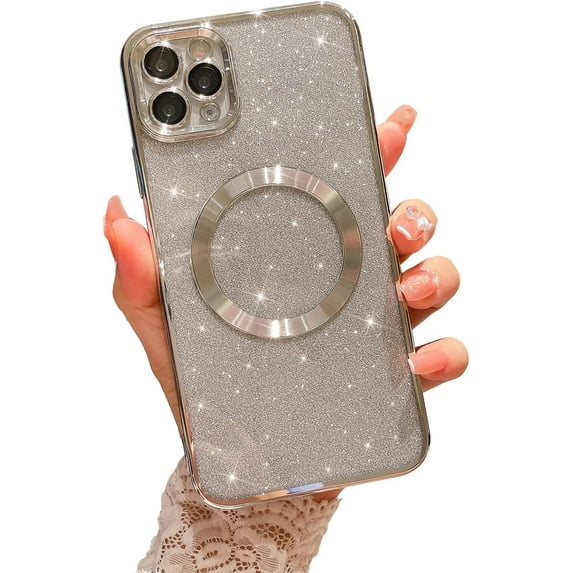 Compatible with iPhone 11 Pro Magnetic Glitter Case, Luxury Plating Cute Bling Clear Phone Case, Compatible with MagSafe for Women Girls with Camera Protector Back Cover - Silver
