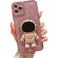 thumbnail image 1 of Compatible for iPhone 11 Pro Max 6.5 Inch Bling Plating Astronaut Hidden Stand Case, Cute 6D Stand Glitter Phone Case for Women Girls Soft TPU Shockproof Back Cover - Pink, 1 of 12