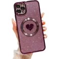 thumbnail image 1 of Compatible with iPhone 11 Pro Max 6.5 Inch Case with Magsafe, Plating Heart Glitter Magnetic Case for Women Girl TPU Camera Protection Back Cover for iPhone 11 Pro Max Purple, 1 of 14