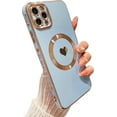 thumbnail image 1 of Compatible for iPhone 11 Pro Max 6.5 Inch Plating Heart Case with Magsafe, TPU Shockproof Cute Case for Women Girl Camera Protection Back Cover for iPhone 11 Pro Max Blue, 1 of 14