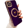 thumbnail image 1 of Compatible for iPhone 11 Pro Max 6.5 Inch Plating Heart Case with Magsafe, TPU Shockproof Cute Case for Women Girl Camera Protection Back Cover for iPhone 11 Pro Max Purple, 1 of 14