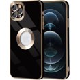 thumbnail image 1 of Compatible with iPhone 11 Pro Max 6.5" Luxury Slim Case with Logo Window,Soft TPU Cute Bling Plating Shockproof Camera Lens Protection Case for iPhone 11 Pro Max Women Girls(Black), 1 of 13