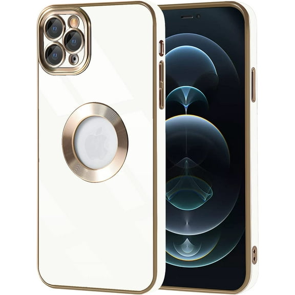 Compatible with iPhone 11 Pro Max 6.5" Luxury Slim Case with Logo Window,Soft TPU Cute Bling Plating Shockproof Camera Lens Protection Case for iPhone 11 Pro Max Women Girls(White)