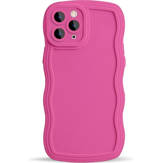 Compatible with iPhone 11 Pro Max 6.5" Wavy Edge Case, Cute Solid Color Curly Wave Shape Frame Design for Women Girls, Soft TPU Rubber Full-Body Shockproof Bumper Protection Phone Case, Rose Red