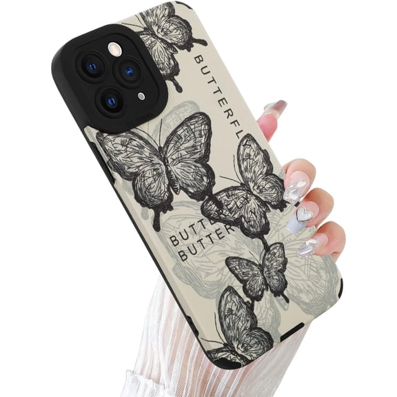 Compatible with iPhone 11 Pro Max 6.7 Inch 2019 White Silicone Butterfly Case, Soft TPU Anti Bump Silicone Case Cute Butterfly Pattern Design for Female Girls