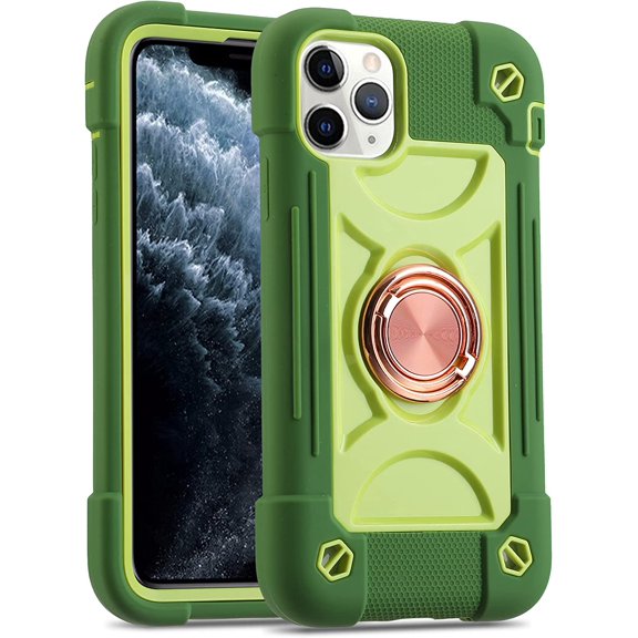 Compatible with iPhone 11 Pro Max Case 6.5 Inch with 360°Rotate Ring Stand, Military Grade Drop Protection Full Body Rugged Heavy Duty Case 3 in 1 Protective Durable Cover. (Avocado)