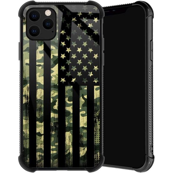 Compatible with iPhone 11 Pro Max Case, Camo American Flag Phone Cover for Men/Women, Soft TPU Anti-Skid Thread and Four Corner Anti-Collision Protection Case Compatible with iPhone 11 Pro Max
