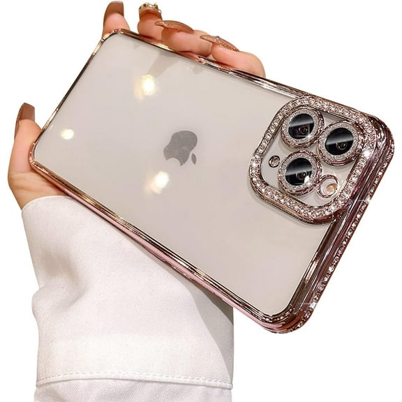 Compatible for iPhone 11 Pro Max Case with Glitter Diamond Camera Len Protector,Bling Clear Crystal Cute Phone Case Shockproof Sparkly for iPhone 11 Pro Max(6.5'')-Pink