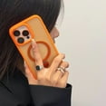 thumbnail image 1 of Compatible with iPhone 11 Pro Max Case with Invisible Magnetic O-Ring Stand Military-Grade Translucent Case [Compatible with Mag-Safe] [Great Grip Feeling], with Glass Lens Protector, Orange, 1 of 5