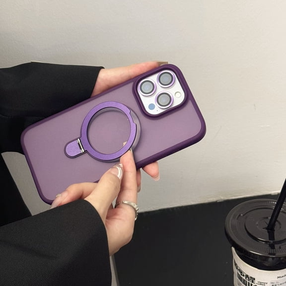 Compatible with iPhone 11 Pro Max Case with Invisible Magnetic O-Ring Stand Military-Grade Translucent Case [Compatible with Mag-Safe] [Great Grip Feeling], with Glass Lens Protector, Darkpurple