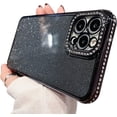 thumbnail image 1 of Compatible with iPhone 11 Pro Max Case,Luxury Glitter Rhinestone Bling Diamond Sparkle Shiny Bumper and Camera Lens Design Clear Phone Case for Women Girls-Black, 1 of 13