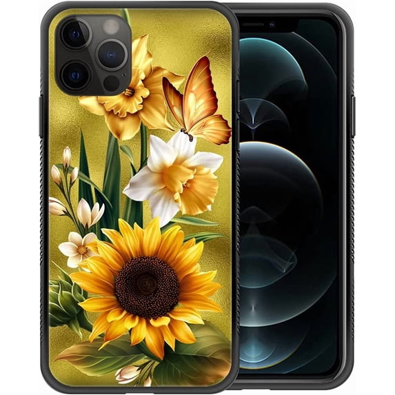 Compatible with iPhone 11 Pro Max Case,Pattern Design Hard PC Back Cover Non-Slip Soft TPU Protective Case for iPhone 11 Pro Max for Women 6.5inch-Butterfly Golden Sunflower