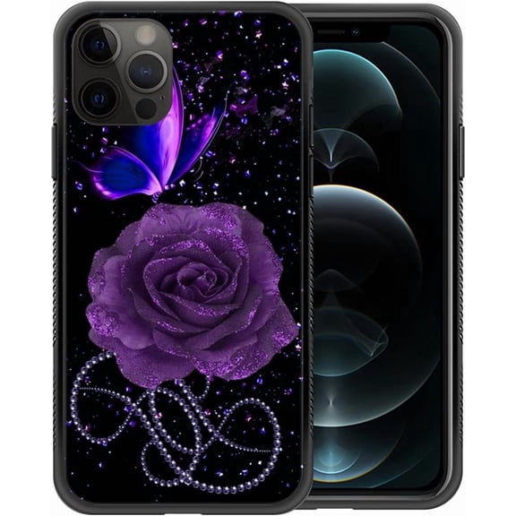 Compatible with iPhone 11 Pro Max Case,Pattern Design Hard PC Back Cover Non-Slip Soft TPU Protective Case for iPhone 11 Pro Max for Women 6.5inch-Starry Purple Rose Butterfly