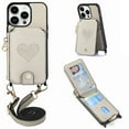 thumbnail image 1 of Compatible with iPhone 11 Pro Max Case Wallet, with Credit Card Holder Zipper Pocket Crossbody Strap Heart Pattern PU Leather Magnetic Clasp Kickstand Heavy Duty Protective Flip Cover, Gray, 1 of 12