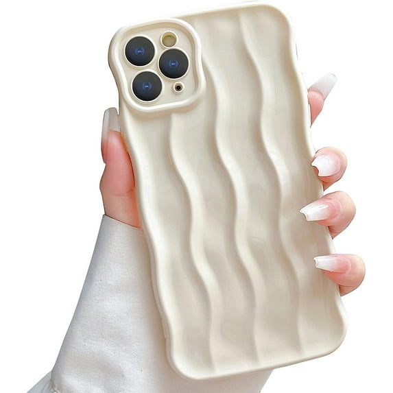 Compatible with iPhone 11 Pro Max Case Water Ripple Pattern Cute Curly Wave Frame Shape Shockproof Soft TPU Case for Women Girls Slim Phone Case (White)
