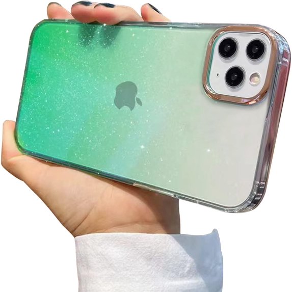 Compatible with iPhone 11 Pro Max Case for Women Girls,Luxury Shiny Fashion Gradient Glitter Bling Cute Clear Acrylic Plate Shockproof Case for iPhone 11 Pro Max(Gradient Green)