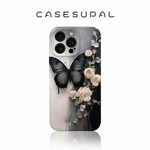 Compatible with iPhone 11 Pro Max Case,with [Shockproof Protective][Camera Protection] Black Butterfly Aesthetic Phone Cover Anti-Yellowing Soft Slim Cover for Women Girl-Black
