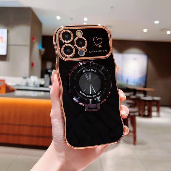 Compatible with iPhone 11 Pro Max Magnetic Case, Luxury Love Heart Pattern Plating Magsafe Ring Kickstand Case Compatible with MagSafe for Women Girls Shockproof Protective Back Cover - Black