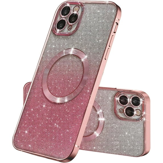 Compatible with iPhone 11 Pro Max Magnetic Gardient Glitter Case, Plating Bling Cute Case with MagSafe for Women Girls Full Camera Protector Back Cover for iPhone 11 Pro Max 6.5'' Pink