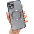 thumbnail image 1 of Compatible with iPhone 11 Pro Max Magnetic Glitter Case, Luxury Plating Cute Bling Clear Phone Case, Compatible with MagSafe for Women Girls with Camera Protector Back Cover - Light Blue, 1 of 9