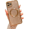 thumbnail image 1 of Compatible with iPhone 11 Pro Max Magnetic Glitter Case, Luxury Plating Cute Bling Clear Phone Case, Compatible with MagSafe for Women Girls with Camera Protector Back Cover - Gold, 1 of 6