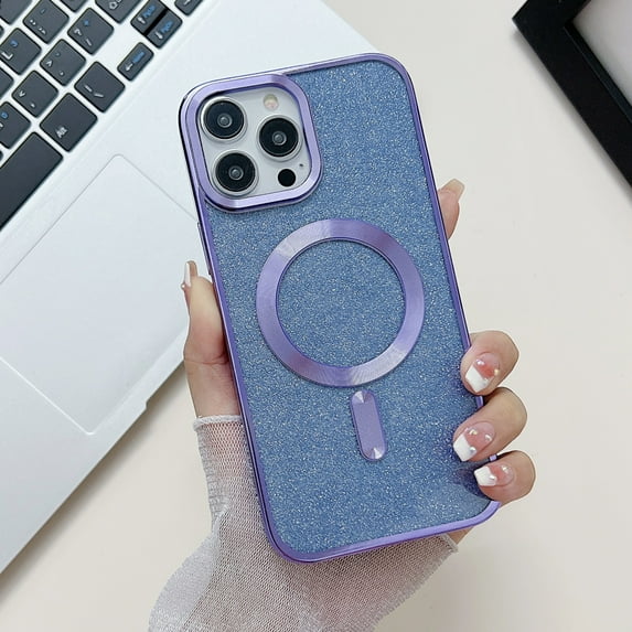 Compatible with iPhone 11 Pro Max Magnetic Glitter Case, Luxury Plating Cute Clear Phone Case with Glitter Paper, Compatible with MagSafe for Women Girls for iPhone 11 Pro Max - Lightpurple